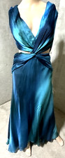 New Alberta Ferretti Blue Ombre Silk Open Back Long Gown Maxi Dress US 2 4 IT 40