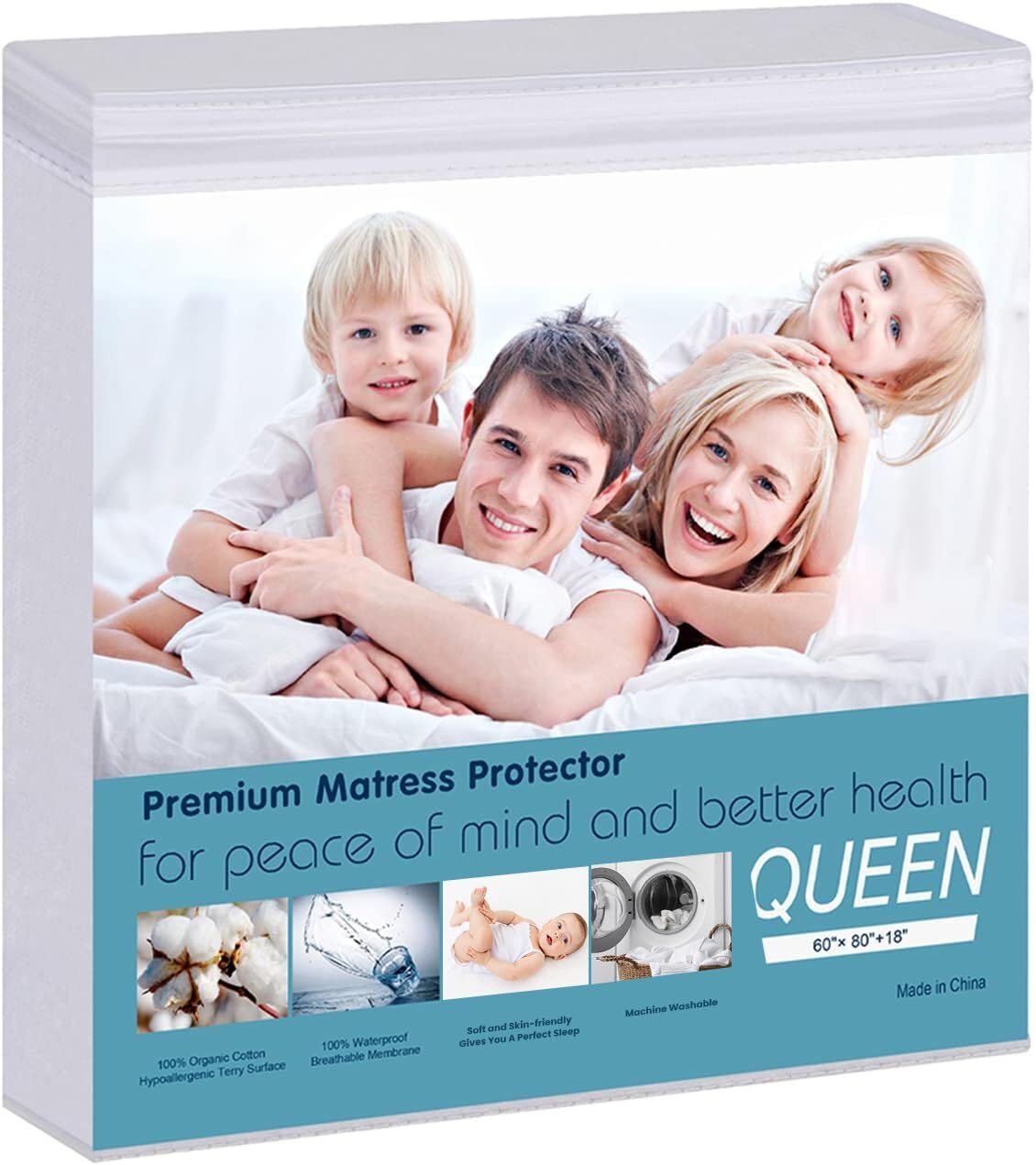 Waterproof Mattress Pad Protector 100% Organic Cotton Hypoallergenic Breathab...