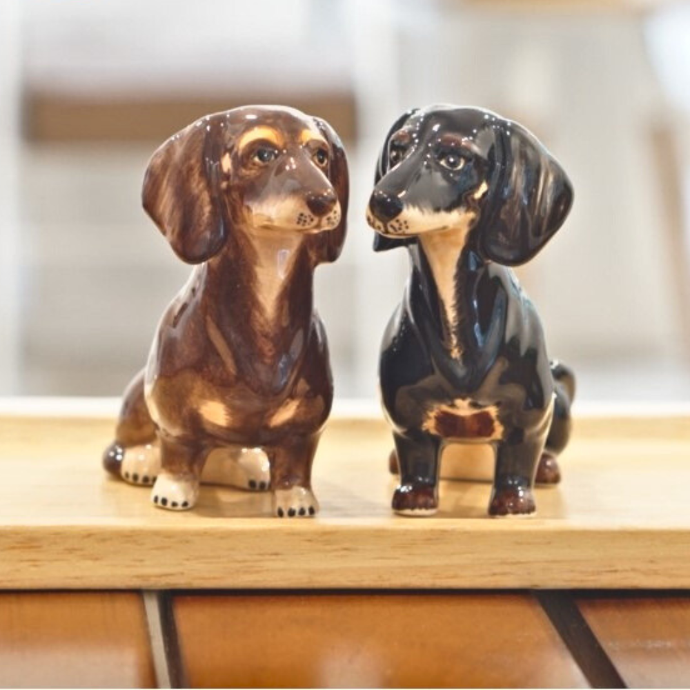 Salt And Pepper Dachshund Ceramic Shaker Dog Figurine Hand Painted