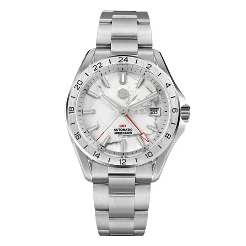 SAN MARTIN SN0129-G-B GMT Automatic Gemstone Dial Date Display 39mm 10ATM Watch - Picture 9 of 44