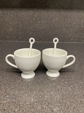 Maxwell And Williams Small White Ceramic Demitasse Footed Cups + Spoons Uk Only