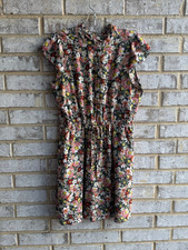 LOFT Ruffle Short Sleeve Half Button Tie Waist Floral Dress Women's Size S