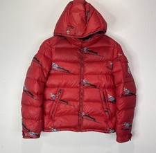Moncler Kids Size XX Red Ski Jump Graphic Down Jacket Puffer Hood