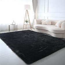 Black Area Rug for Living Room: 5x8 Black Fluffy Area Rugs for Bedroom-Shag