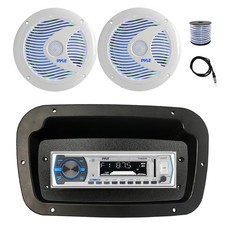 Pyle Marine Radio,Spa Bezel,Adapter,Antenna,Wire,2x 6.5'' 150W LED White Speaker