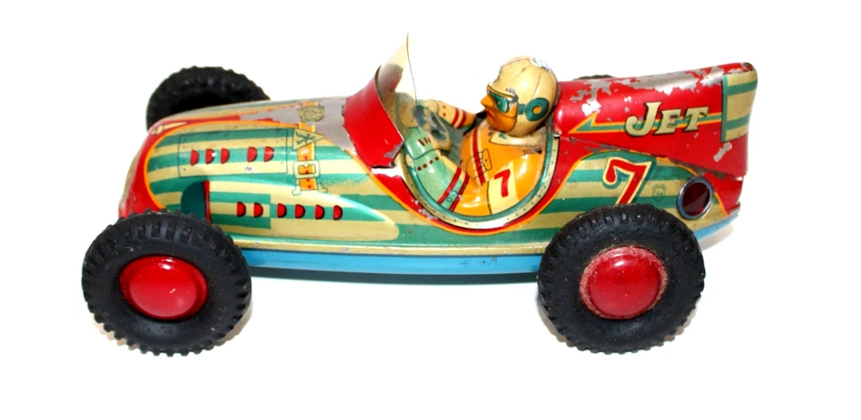 Vintage Marusan Japan Tin Jet Racer Racing Car 8.5" Friction 50s - Image 2 of 4