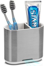 Toothbrush  Toothpaste Holder 2 Slots W/ Divider Bathroom Countertop Organizer