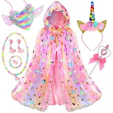Unicorn Light-Up Princess Dress Cape Set for Girls 3-8, Dress-Up Costume Toys