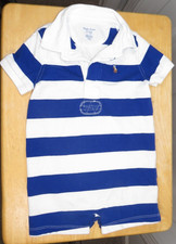 Ralph Lauren Baby Boys Striped Rugby One Piece Shortall Romper Jumpsuit 12M
