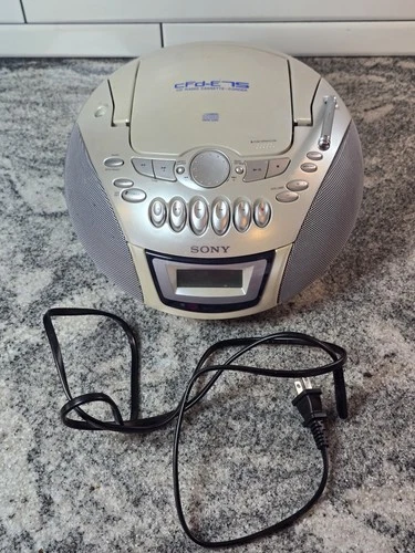 Sony CFD-E75 Boombox Silver CD Radio Cassette-Corder AM FM Stereo AC Power Cord