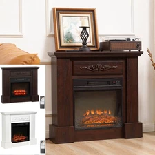 32" Electric Fireplace with Mantel & Remote Control Freestanding Heater TV Stand