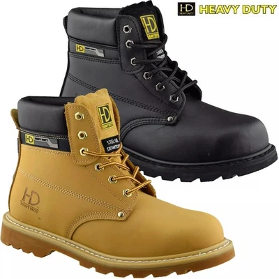 HEAVY DUTY ( HD ) SCARPE ANTINFORTUNISTICHE DA UOMO IN PELLE ACCIAIO INTERSUOLA PUNTA CAPPUCCIO STIVALETTI TAGLIE