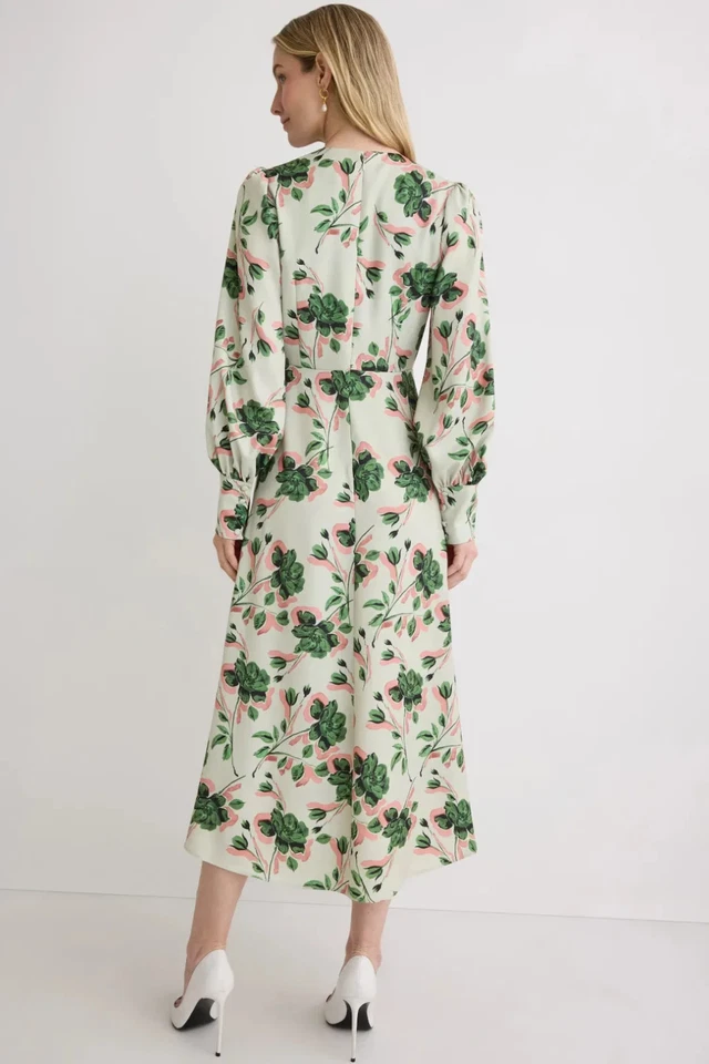 Vestido Alexia Admor Sophie Manga Larga Midi Helecho Floral Verde Talla 8 Foto 3 de 4