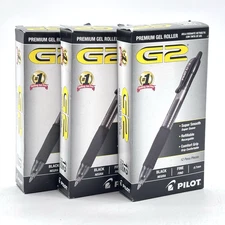 3 Pack -Pilot G2 Retractable Gel Ink Roller Ball Pens/ Fine Point: Black, 36 Pcs