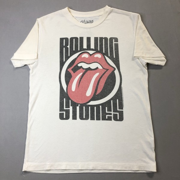 The Rolling Stones Chaser LA TShirt Womens Small Cream Logo Red Tongue Band Tee