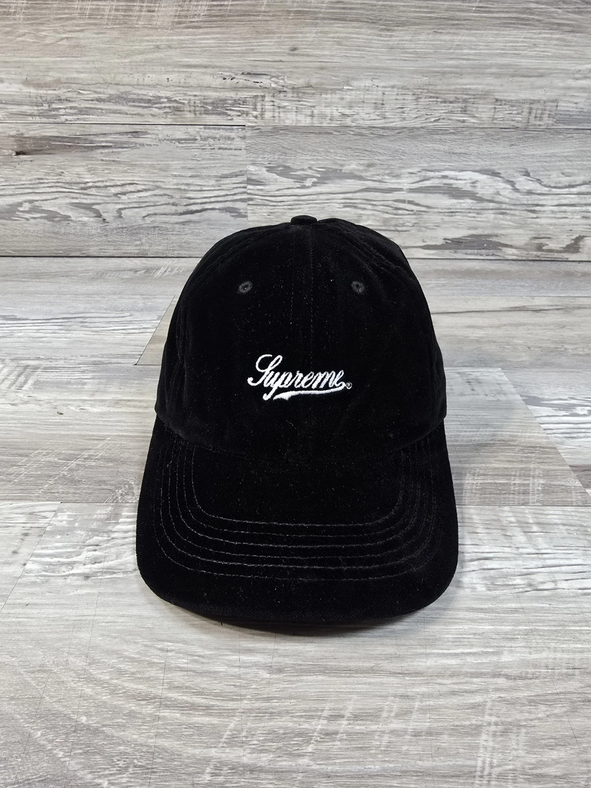 Casquette chapeau Supreme Velvet 2 tons 6 panneaux noir adulte strapback fabriquée aux États Unis 