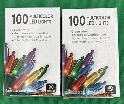 Lot of 2 NIB Festive Voice 100-Count Multicolor LED Mini Christmas Lights