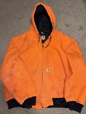 Carhartt Jacket Mens 2xl Orange Blaze Quilt Lined Hooded USA Made