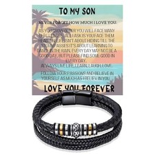 Graduation Gift for Son Stainless Steel Handwoven Leather Bracelet for Son 21cm