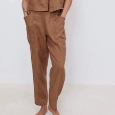 Lunya Woven Linen Tapered Pant in Caramel