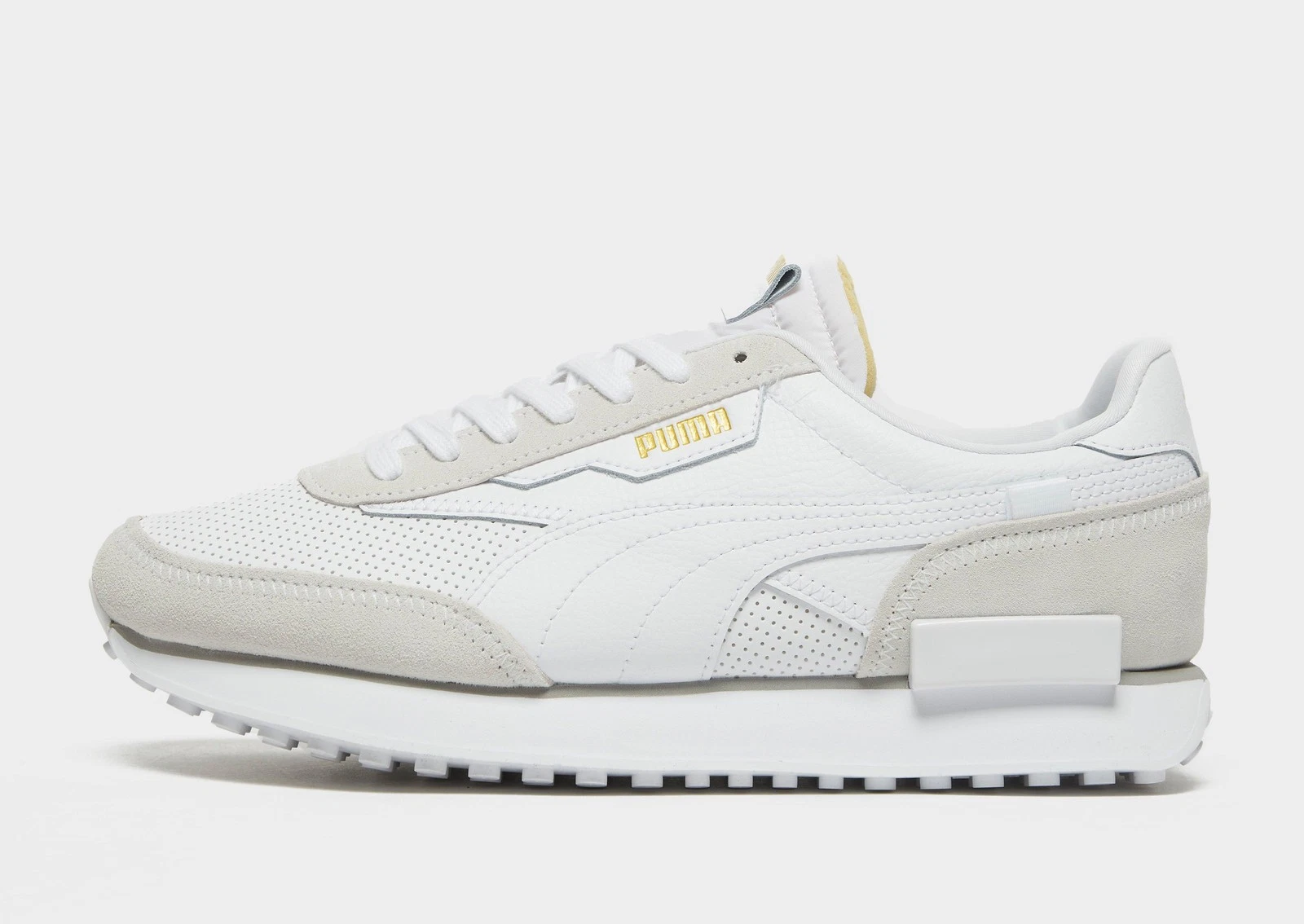 Puma Future Rider Perforated ® ( Men Sizes: UK 8 9 9.5 10 11 ) White / Team Gold