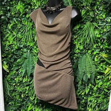 Tiger Mist Dress Medium Bronze Metallic Cowl Neck Ruched Cutout Mini 4092 NWT