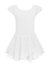 Arshiner Girls Ruffle Sleeve Ballet Dance Dress Tutu Skirted Leotard White