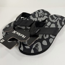 Men s Hurley Flip Flops Black Camo Size 11 Gray Wide Cushioned Strap Beach Pool