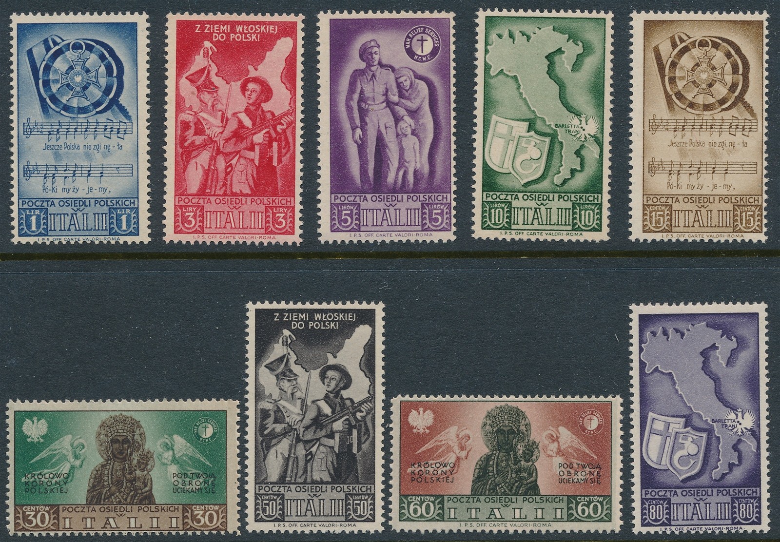 Stamp Italy Poland Sassone 18-26 WWII 1945 Polish 2nd Corps Set Military MNH