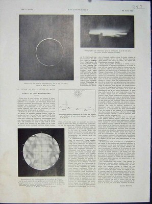 Original Old Vintage Print Venus Astrology Sun Eclipse French 1932 20th Century
