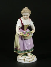 Meissen Figure Model 5x ‘Girl with Flowers Basket’ Late 19th Century