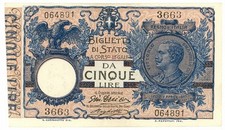 5 LIRE BIGLIETTO DI STATO VITTORIO EMANUELE III FLOREALE 05/11/1914 SUP