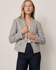 NEW ANN TAYLOR 189 TOUCH OF BLUE ONE BUTTON TWEED FITTED BLAZER SZ 2