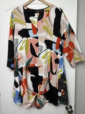 Attitudes by Renee Women’s XL Tunic Flowy Multicolored Floral Pockets V-Neck