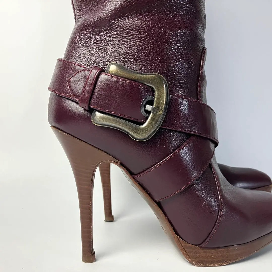 FENDI Long Boots Shoes EU 37.0 US 7.0 Leather Burgundy Authentic by JAPAN FS thumbnail 15