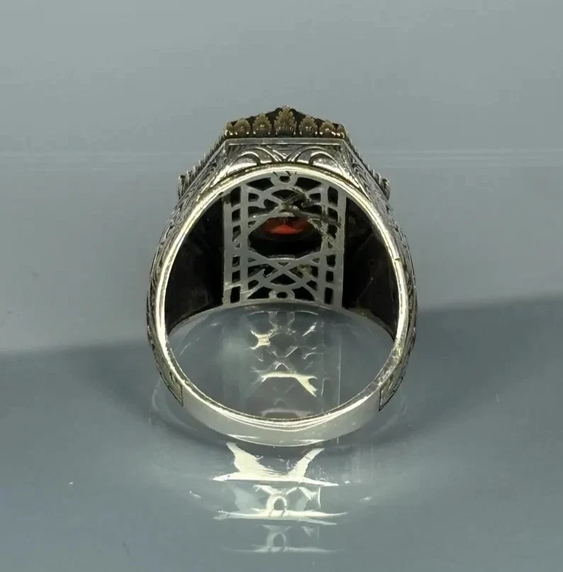 Handmade 925 Sterling Silver Men's Ruby Ring: Ottoman Design - Image 4 of 4