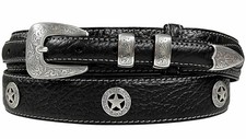 Silver Engraved Ranger Star Concho Genuine Leather Western Ranger Belt Black...