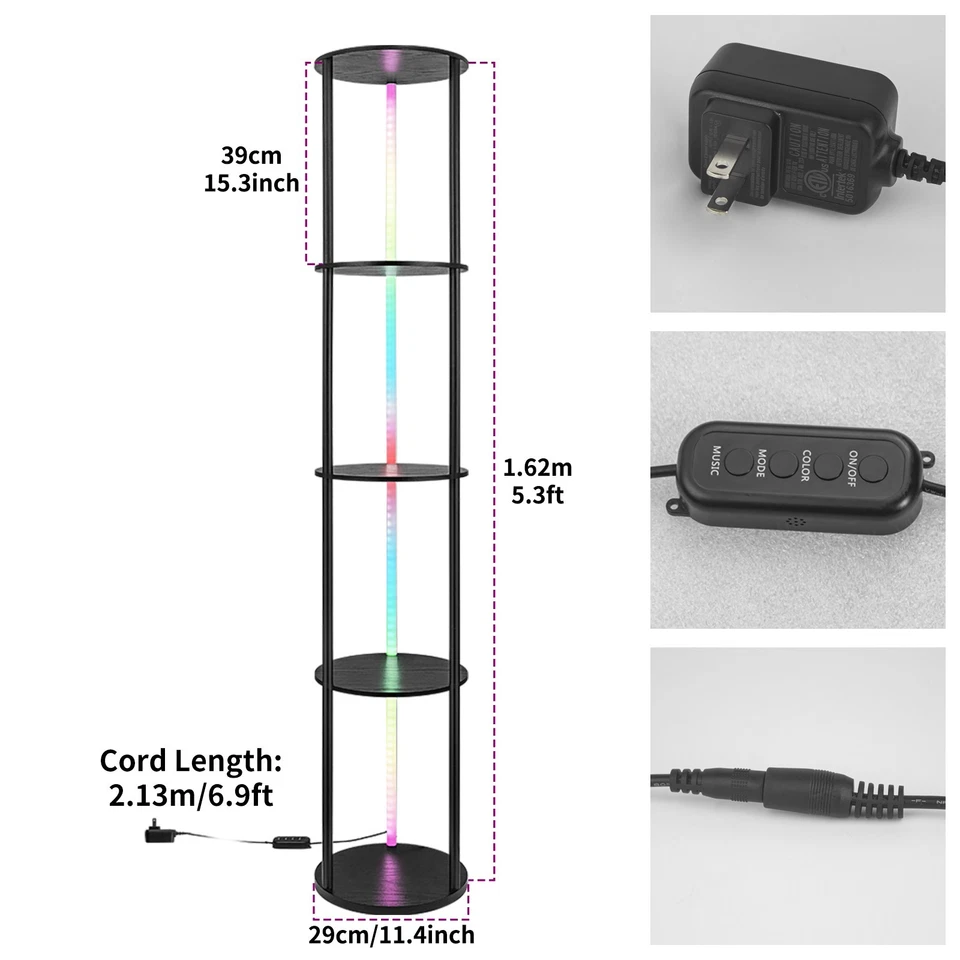 Modern LED RGB Floor Lamp with Shelf Remote Control Standing Light for Home Deco - Image 2 of 4