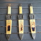 Lot of 3 Decorative Collector Fixed Blade Knives w/ Sheaths, Photo Handles — photo 2