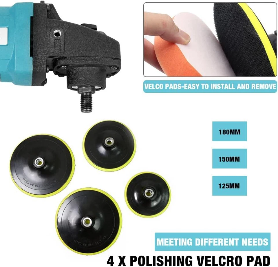 Polisher Car Buffer Pad Electric Machine Tool Kit 6 Speed 1600W 240V 180mm 150mm - image 3 of 4
