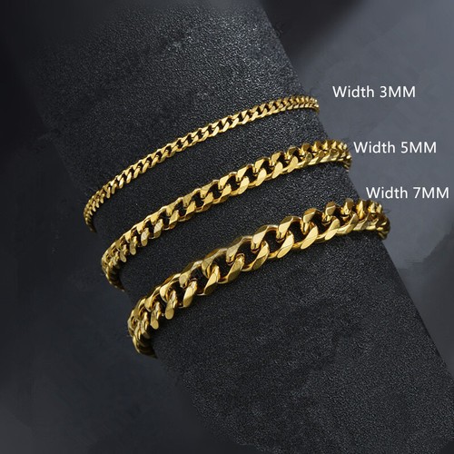 Damen Männer Edelstahl Kubanisches Glied Kette Armbänder Gold Silber Mode Schmuck - Bild 15 von 20