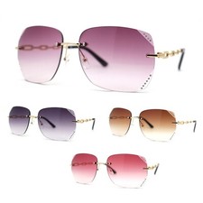 Womens Rimless Rhinestone Jewel Diva Metal Rim Sunglasses