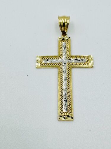 14k Two-Tone Diamond Cut Cross Pendant W Box (From Italy) 772-5118 - Picture 2 of 7