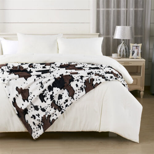 Cow Print Faux Fur Throw Blanket Double-Sided - Warm Fluffy Blanket Farmhouse - Picture 30 of 78