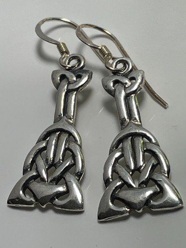 Sterling silver 925 Celtic knot droplet dangly earrings 3.85g everlasting love x - Picture 6 of 18