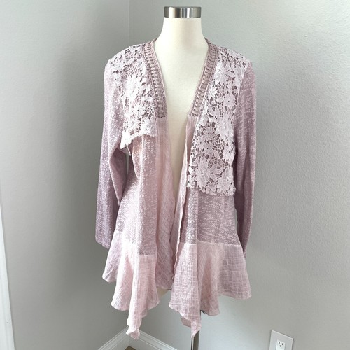 NEW Simply Couture Womens XL Pink Open Cardigan Sweater Boho Long Sleeve