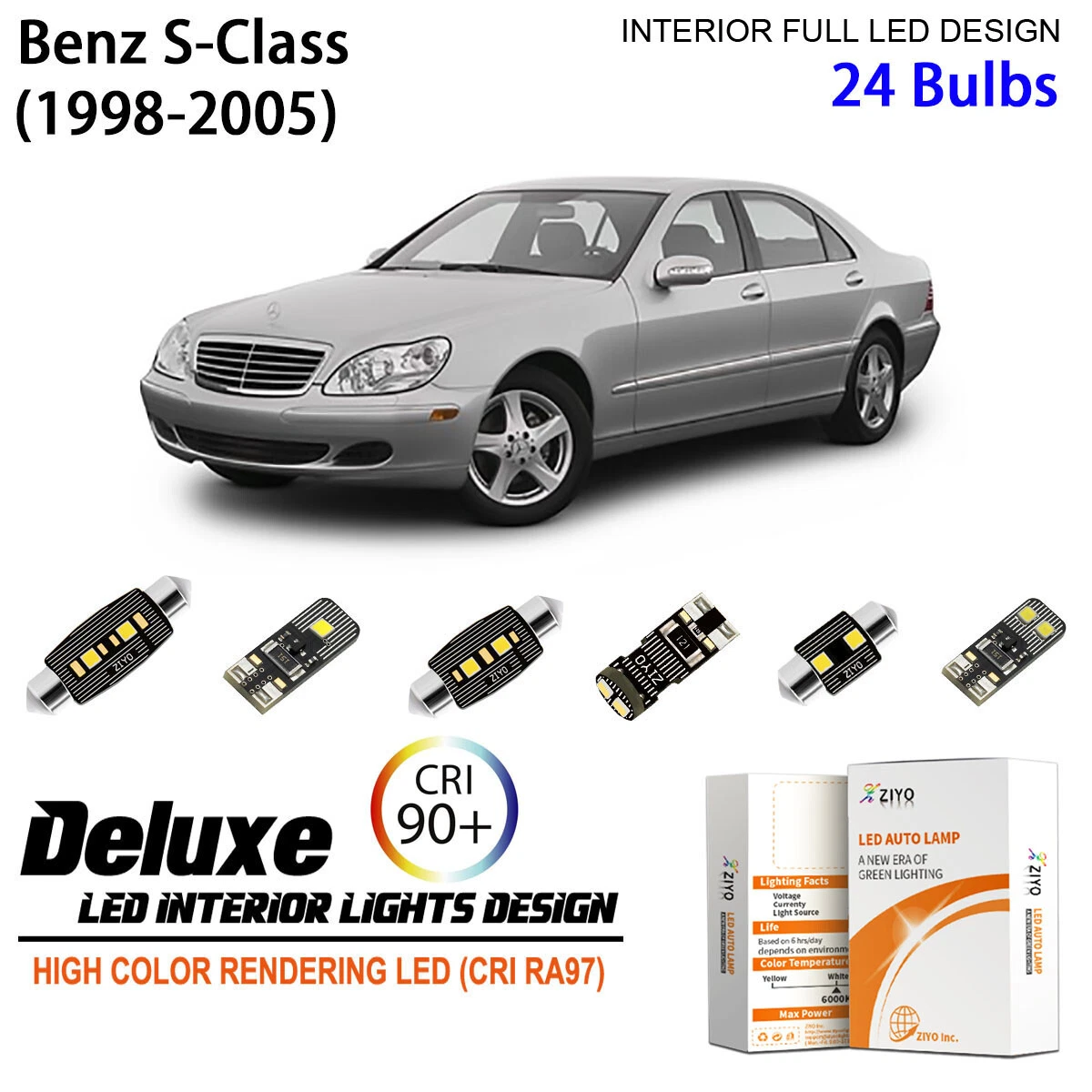24 LED Light Bulbs Interior Light Kit for Mercedes Benz S Class W220 Error Free