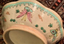 8" FAMILLE ROSE vtg chinese pottery bowl pink butterfly antique porcelain insect