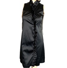 ELIZA J Black Satin Ruffle Trim Sleeveless Wrap Dress Size 4 Missing Belt