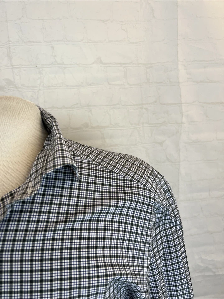 Camisa de vestir Barney's New York de algodón a cuadros verde oliva para hombre TALLA L $108 Foto 2 de 4